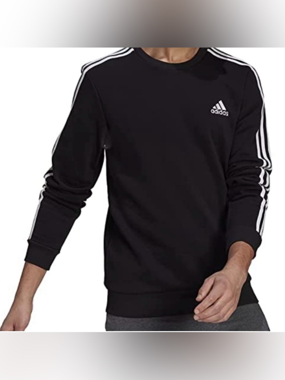 adidas Black Crewneck Sweatshirt with White Three-Stripes. Size XL